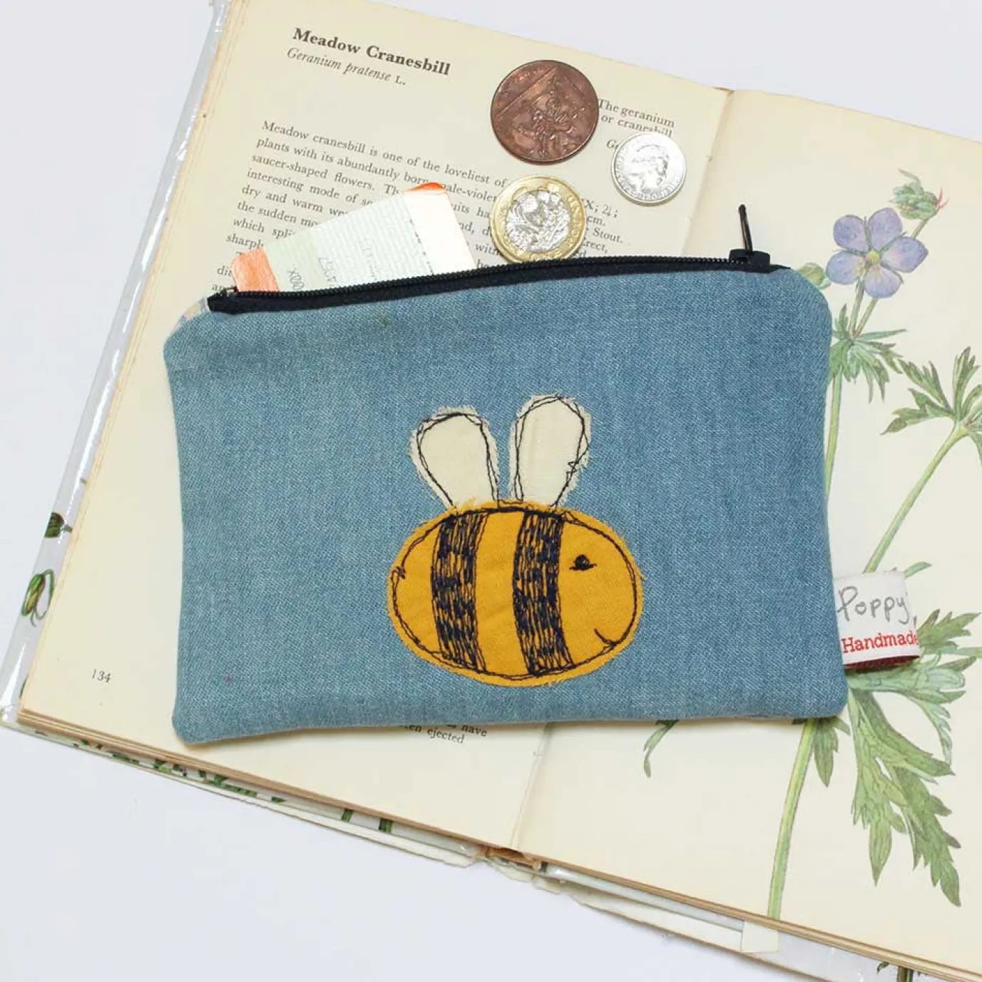 Bee Embroidered Flat CoinPurse