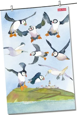 Coastal Puffins Tea Towel