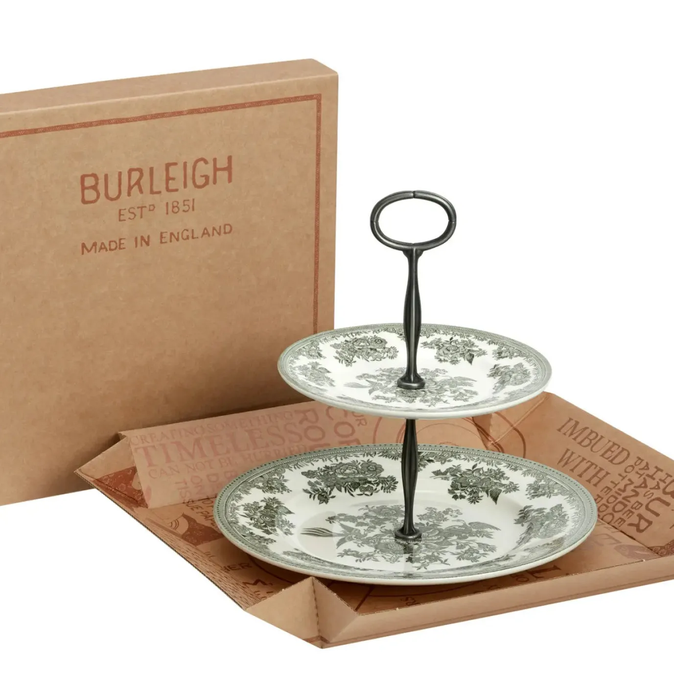 Dark Green Asiatic Pheasants 2 Tier Cake Stand