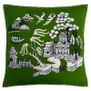 Deep Green Willow Pattern Wool Pillow