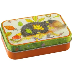 Hedgehog with Leaves  Hinged Small Rectangular Tin