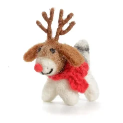 Mini Fox Terrier with Antlers Felt Decoration
