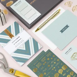 Notes & Clips Green & Gold Stationery Box