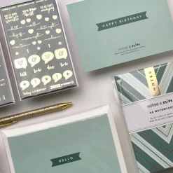 Notes & Clips Green & Gold Stationery Box