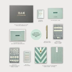 Notes & Clips Green & Gold Stationery Box