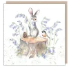 Rabbit on Tree Stump with Bluebells Greetings Card