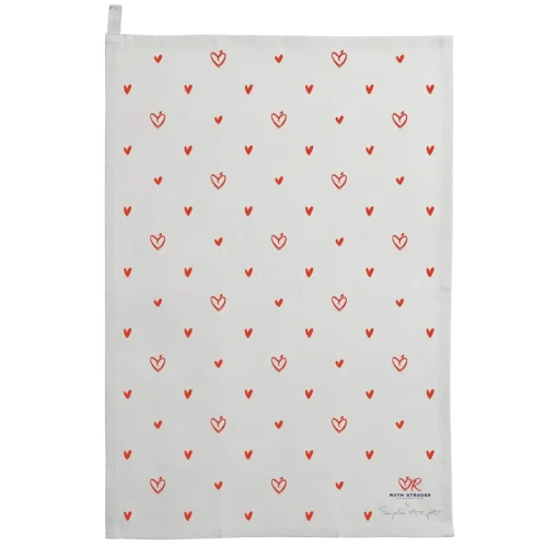 Red Hearts Tea Towel