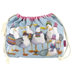 Seagulls in Beanies Drawstring Cotton Bag