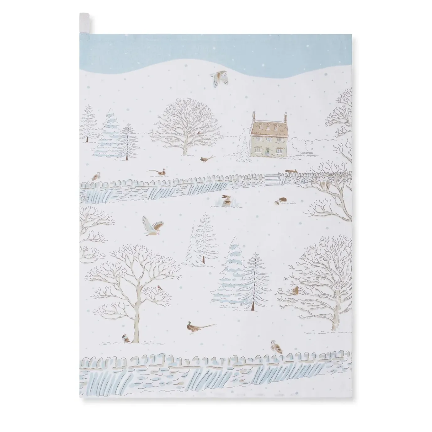 Snowy Cottage Scene Tea Towel