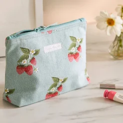Strawberries Blue Large Canvas Wash Bag