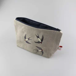 Swallows Embroidered Lined Make Up Bag