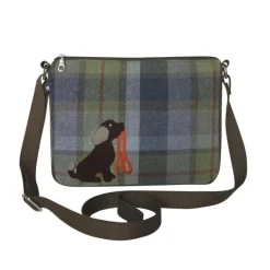 Tweed Applique Brown Dog Messenger Bag