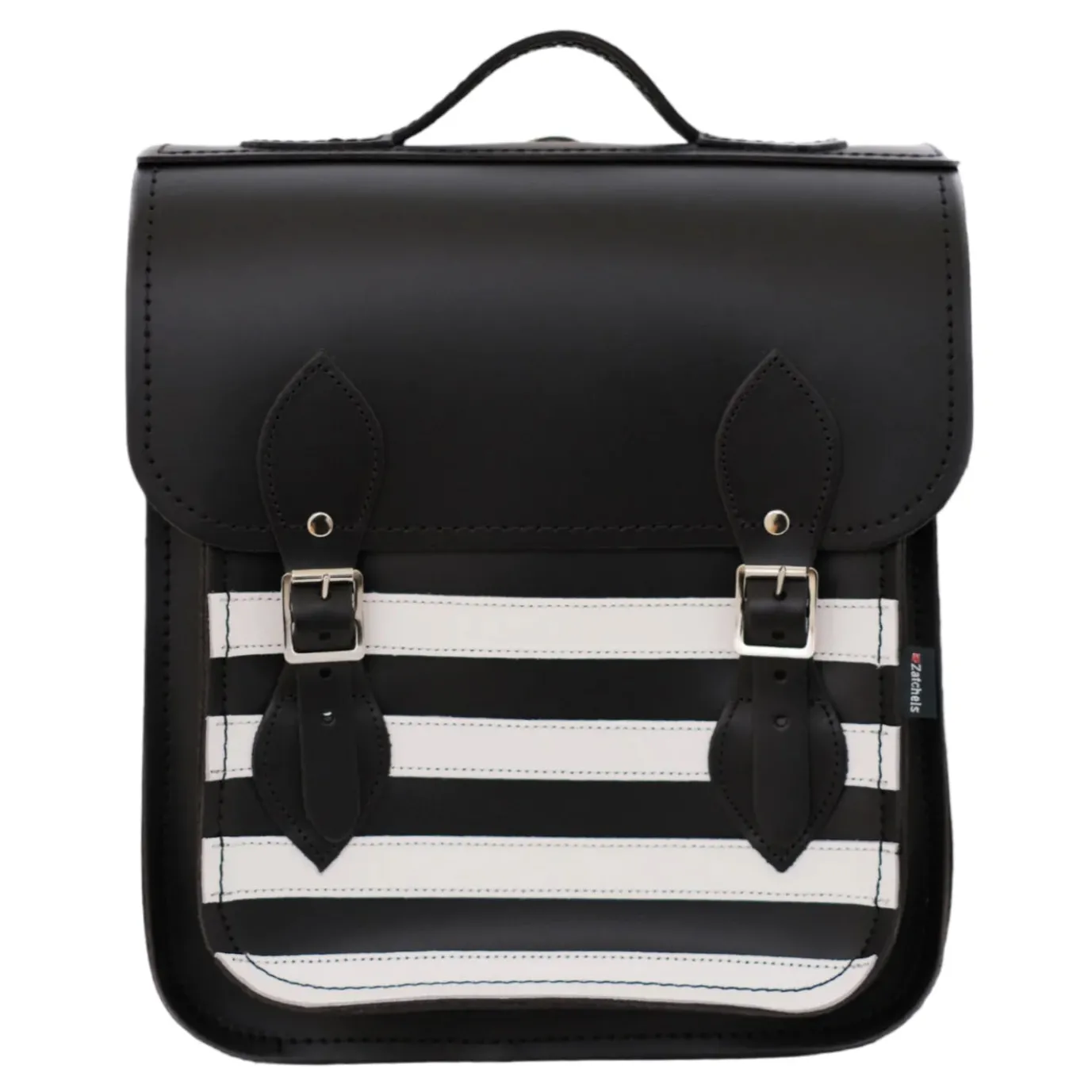 Zatchels Handmade Leather City Backpack - Gothic Black & White Stripe