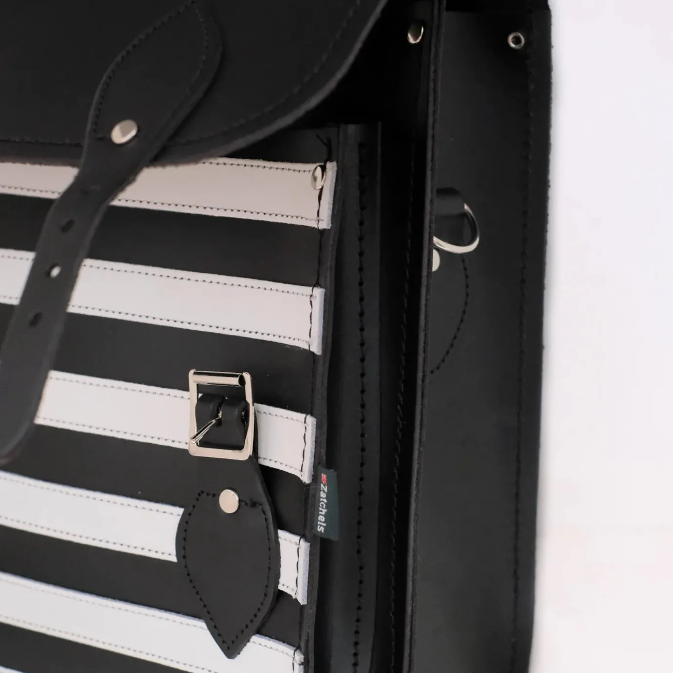 Zatchels Handmade Leather City Backpack - Gothic Black & White Stripe