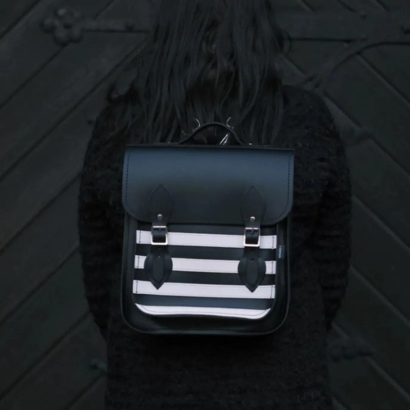 Zatchels Handmade Leather City Backpack - Gothic Black & White Stripe